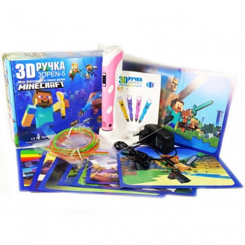3D ручка с LCD Дисплеем Майнкрафт 3D PEN-11 GEN Minecraft для рисования Эко Пластиком, Розовая + Трафареты (D-2019090684)