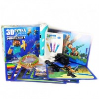 3D ручка с LCD Дисплеем Майнкрафт 3D PEN-11 GEN Minecraft для рисования Эко Пластиком, Голубая + Трафареты (D-2019090685)