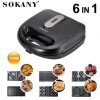 Мультимейкер Sokany SK-908 6 В 1 Гриль Сендвичница Вафельница Орешница Пончики Кексы Sokany SK-908 Бутербродница 6 В 1 750W (D-2019090618)
