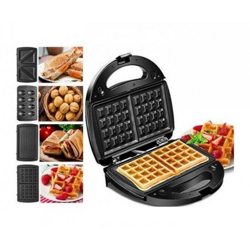 Гриль, бутербродница, вафельница, орешница 4в1 Domotec MS-7704, 1000 Вт со съемными формами (D-2019091110)
