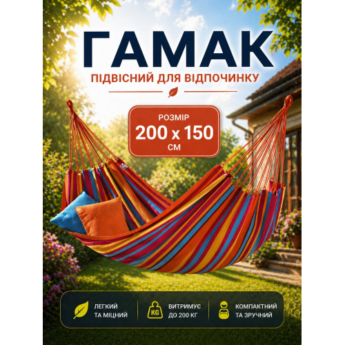 Гамак подвесной 200 х 150 см хлопковый мексиканский в чехле двухместный туристический летний разноцветный портативный прочный для детей и взрослых походный (D-2019090644)