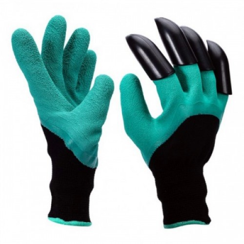 Садовые прочные водонепроницаемые перчатки Garden Genie Gloves с когтями Черно-бирюзовые (D-2019090359)