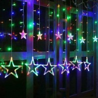 Светодиодная гирлянда-штора звездопад 2.5м 138LED 12 мультицветных звезд (D-2019090881)