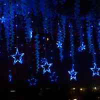 Светодиодная гирлянда-штора (звездопад) 2.5м 138LED 12 синих звезд (D-2019090882)