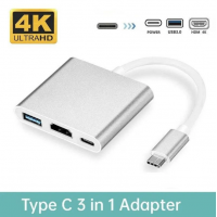 Адаптер тройник преобразователь конвертер Type-C: Type-C + HDMI + Type-C + USB 3.0 4K Серебристый (D-2019091588) Адаптер тройник преобразователь конвертер Type-C: Type-C + HDMI + Type-C + USB 3.0 4K Серебристый (D-2019091588)