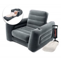 Надувное раскладное кресло трансформер Intex 66551, 110(224) х 117 х 66 см, с ручным насосом и подушкой Черный (D-2019091820)