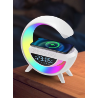 Настольная смарт лампа ночник RGB G-Smart  4в1 с беспроводной зарядкой 15W и Bluetooth колонкой 5W, часы с будильником, белый (D-2019091307)
