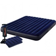 Двухместный надувной матрас Intex Classic Downy с двумя подушками и ручным насосом 183 x 203 x 25 см Синий (D-2019090852)
