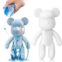 Флюидный медвежонок Punk Fluid Bear Bearbrick с красками 23 см, набор для творчества сделай сам DIY мишка флюид-арт (D-2019091441)
