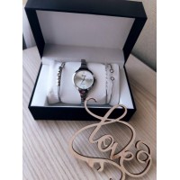 Подарочный набор женские часы с двумя браслетами DISU silver (D-2019091025)