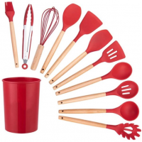 Набор кухонных принадлежностей Kitchen Set из 12 предметов c подставкой для кухни дерево + силикон Красный (D-2019091729) Набор кухонных принадлежностей Kitchen Set из 12 предметов c подставкой для кухни дерево + силикон Красный (D-2019091729)