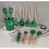Набор кухонных принадлежностей Kitchen Set из 12 предметов c подставкой для кухни дерево + силикон Зеленый (D-2019091727) Набор кухонных принадлежностей Kitchen Set из 12 предметов c подставкой для кухни дерево + силикон Зеленый (D-2019091727)