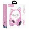 Беспроводные наушники Hoco Cheerful Cat ear W27 c блютуз гарнитурой в стиле кошачьи ушки для телефона с встроенным MP3 плеером Розовые (D-2019090549)