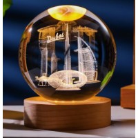 Декоративный 3d ночник 3д хрустальный шар Дубай 80мм с led подсветкой прозрачный (D-2019092012)