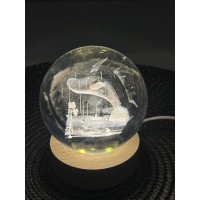 Декоративный 3d ночник 3д хрустальный шар кит 80мм с led подсветкой прозрачный (D-2019092013)