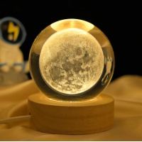 Декоративный 3D-ночник хрустальный шар "Луна" 60мм с Led подсветкой, прозрачный (D-2019092017)