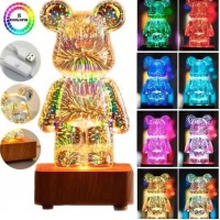 Ночник светодиодный светильник медведь с фейерверком BEARBRICK 3D мишка ночник 20см, серебристый (D-2019091440)