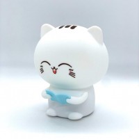 Ночник игрушка Котик с голубой книгой силиконовый мягкий детский с аккумулятором 1200 мАh и разноцветным свечением, белый (D-2019091313)
