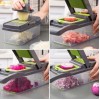 Овощерезка ручная Veggie Slicer 14в1 универсальная - Многофункциональный мультислайсер – кухонная терка для нарезки овощей и фруктов с насадками и контейнером, Серый с зелёным (D-2019090835)