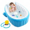 Детская надувная ванночка с подушкой и ножным насосом Intime Baby Bath Tub для купания ребенка со сливом 98X65X28 см Голубой (D-2019090675)