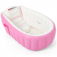 Детская надувная ванночка с подушкой и ножным насосом Intime Baby Bath Tub для купания ребенка со сливом 98X65X28 см Розовый (D-2019090676)