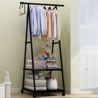 Напольная передвижная вешалка для одежды new coat rack с полками черная (D-2019092005)