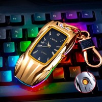Зажигалка брелок для ключей USB с подсветкой и часами в подарочной упаковке золотистый (D-2019091419) Зажигалка брелок для ключей USB с подсветкой и часами в подарочной упаковке золотистый (D-2019091419)
